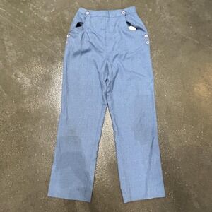 Vintage Jean Nicole Pants Womens 7 Blue Twill High Waist Straight Leg Buttons